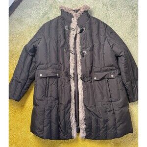 Larry Levine 2XL Women’s Down Coat Rabbit Fur Black Winter Jacket Parka